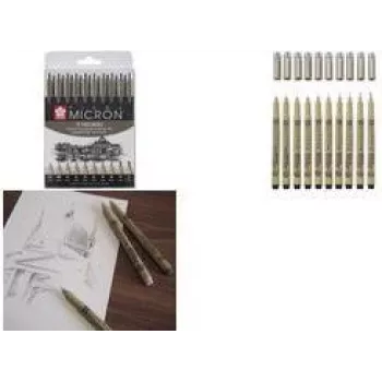 Zestaw pisaków SAKURA Pigma Micron Fineliner, 10 czarnych, szerokości linii 0,15–0,70 mm, POXSDK10A