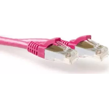 ACT Różowy kabel krosowy 0,5m LSZH S/FTP CAT6A z wtykami RJ45 bez zaczepów (FB8800)