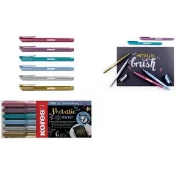 Kores Fasermaler Marker z Końcówką Pędzelkową Metallic Style Brushpen w Metalicznych Kolorach, Końcówka Pędzelkowa, Idealny do Sztuki i Rękodzieła - 1 Sztuka (M21461)