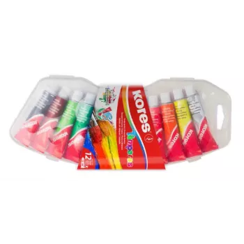 Zestaw farb tempera Kores, 12 wysokopigmentowych kolorów w 12 ml aluminiowych tubkach, mieszalne, plastikowe etui FF72412