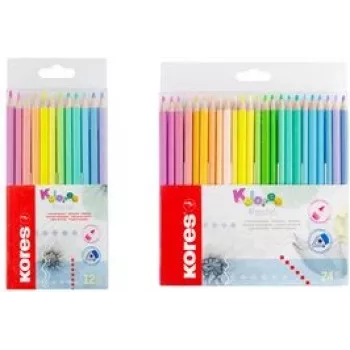 Kores Kolores Pastel Trójkątne Kredki Ołówkowe, 12 Pastelowych Kolorów, Grafit 3 mm, Wysoka Pigmentacja, Etui Kartonowe BB93311