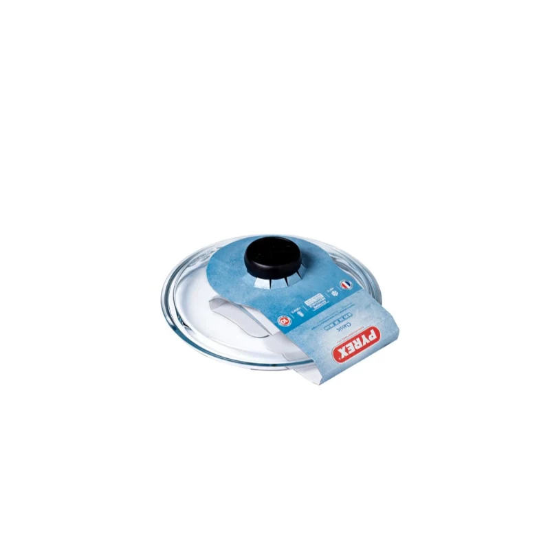 PYREX Classic szklana pokrywka 26 cm, szkło borokrzemowe, czarny uchwyt, bezpieczna w piekarniku i zmywarce