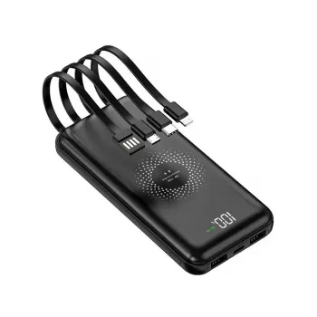 MRDISC PB-LEOsmart 10000mAh Bezprzewodowy Power Bank ze Zintegrowanymi Kablami, Szybkie Ładowanie PD22.5W, Wyjście Bezprzewodowe 15W, Czarny