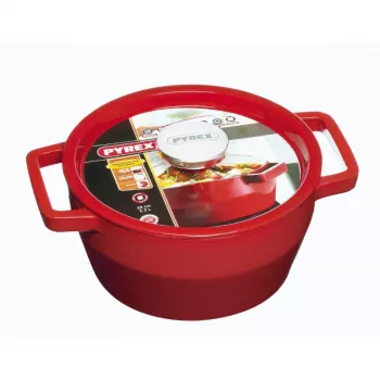 Pyrex żeliwny okrągły garnek 2,2L Ø20cm czerwony