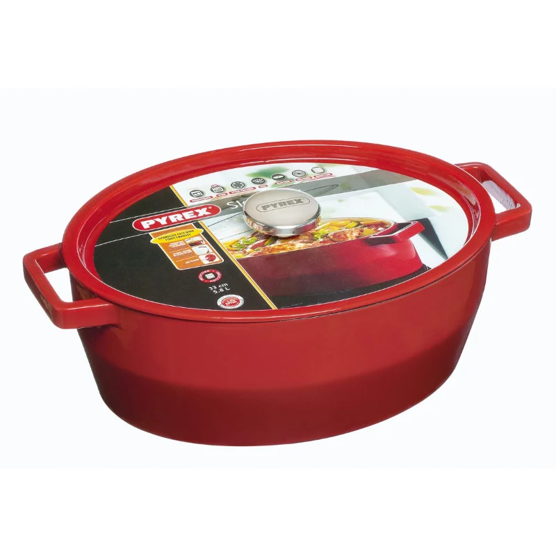 Pyrex żeliwna owalna brytfanna 5,8L czerwona 33x25cm