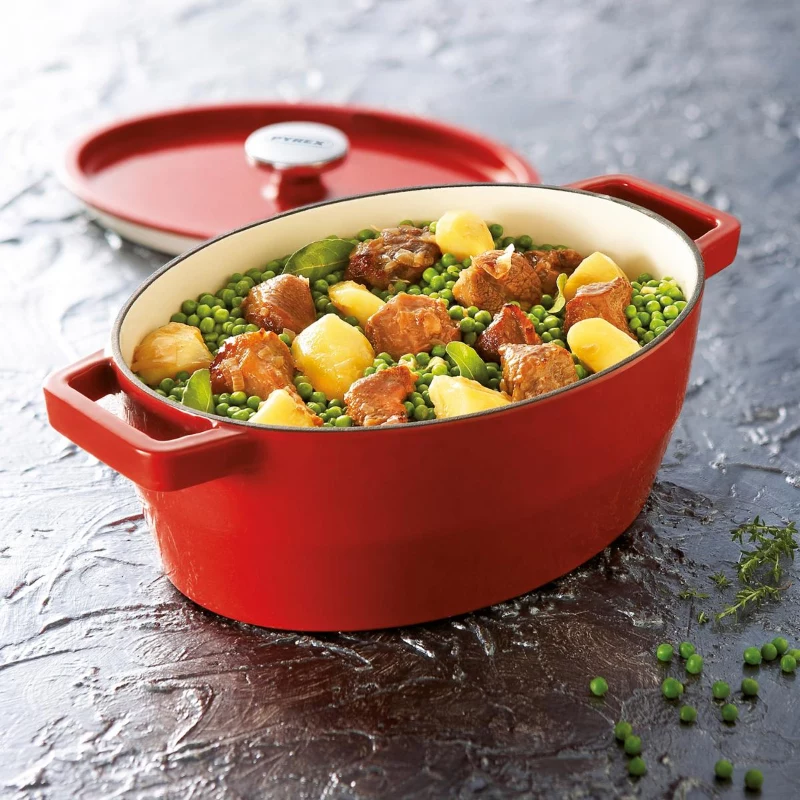 Pyrex żeliwna owalna brytfanna 5,8L czerwona 33x25cm
