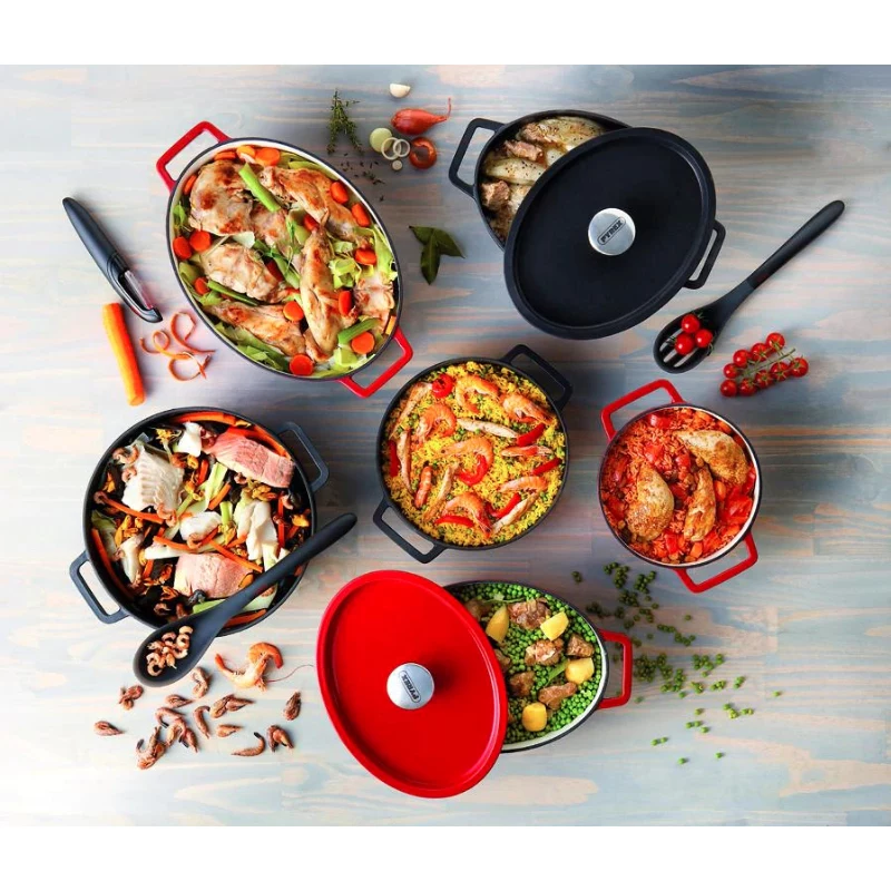 Pyrex żeliwne owalne naczynie do zapiekanek 3,8 l czerwone 29x21 cm