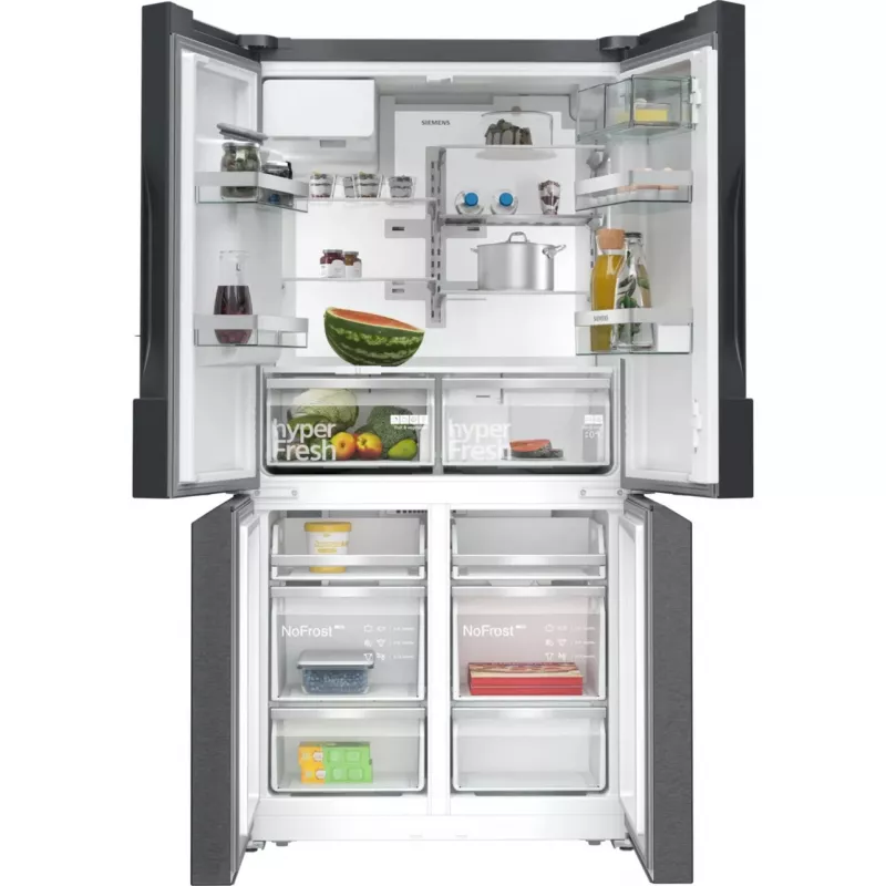 Siemens KF96DPXEA iQ700 French Door Side-by-Side Chłodziarko-Zamrażarka z Dozownikiem Wody i Lodu, 183 cm, Klasa Energetyczna E, Stal Nierdzewna
