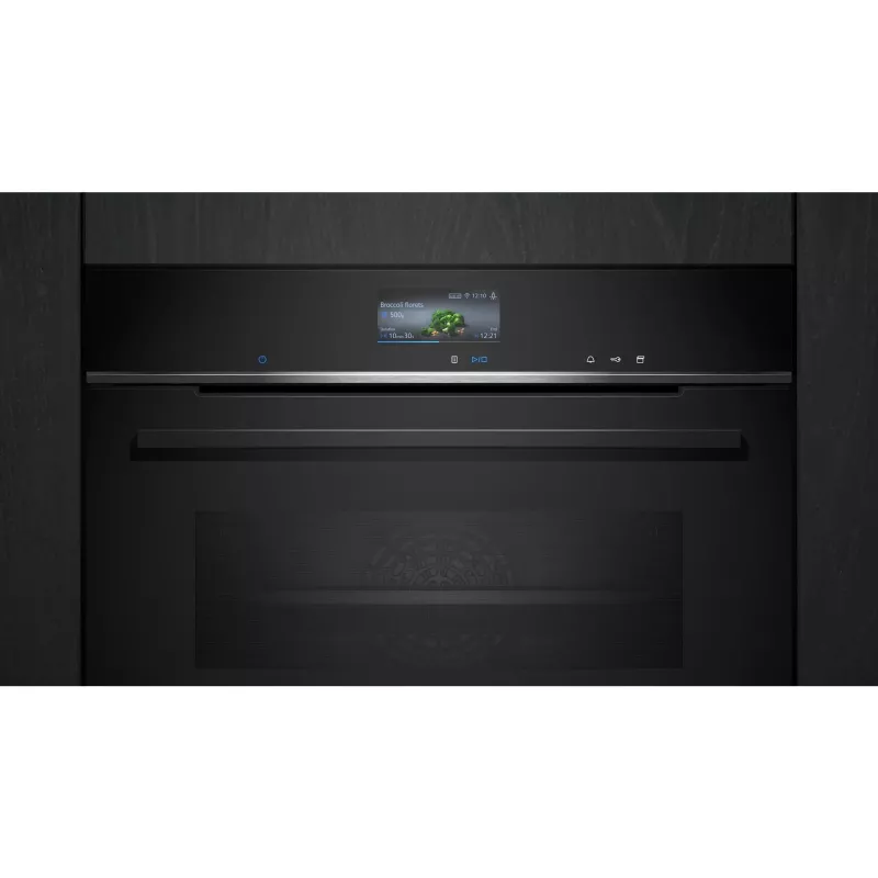 Siemens CS736G1B1 iQ700 kompaktowy piekarnik do zabudowy z funkcją pary, 47 L, wyświetlacz dotykowy TFT, Home Connect, czarny