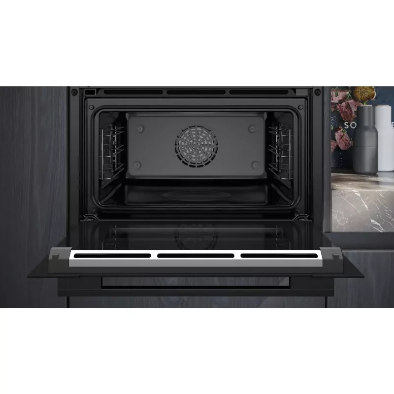 Siemens CS736G1B1 iQ700 kompaktowy piekarnik do zabudowy z funkcją pary, 47 L, wyświetlacz dotykowy TFT, Home Connect, czarny