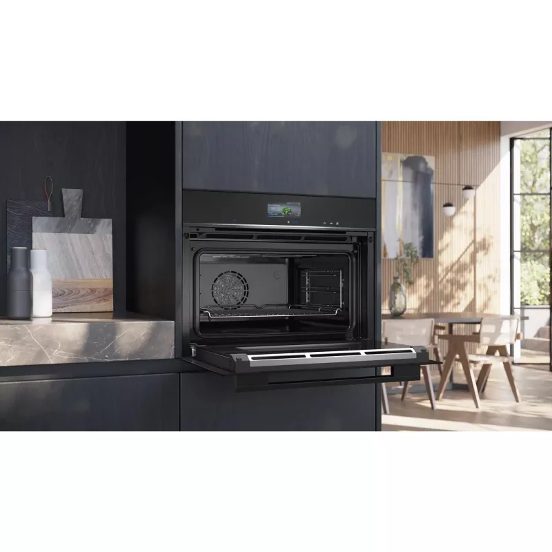 Siemens CS736G1B1 iQ700 kompaktowy piekarnik do zabudowy z funkcją pary, 47 L, wyświetlacz dotykowy TFT, Home Connect, czarny