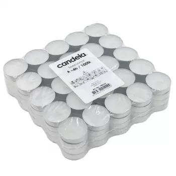 CANDELA Świeczki herbaciane 100 szt., białe, bezzapachowe, czas palenia 4 godz.