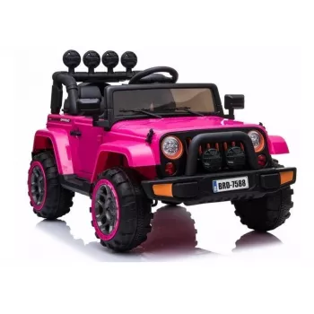 LEAN CARS BRD-7588 Różowy elektryczny jeep na akumulator 12V dla dzieci z oświetleniem LED, MP3, pilotem, 4x4