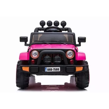LEAN CARS BRD-7588 Różowy elektryczny jeep na akumulator 12V dla dzieci z oświetleniem LED, MP3, pilotem, 4x4