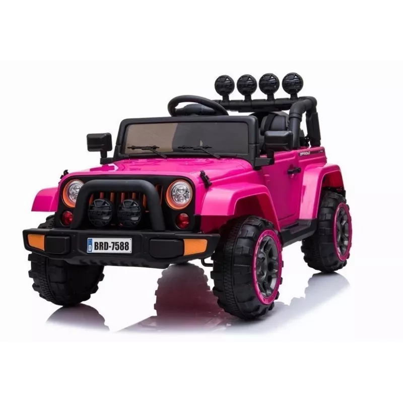 LEAN CARS BRD-7588 Różowy elektryczny jeep na akumulator 12V dla dzieci z oświetleniem LED, MP3, pilotem, 4x4