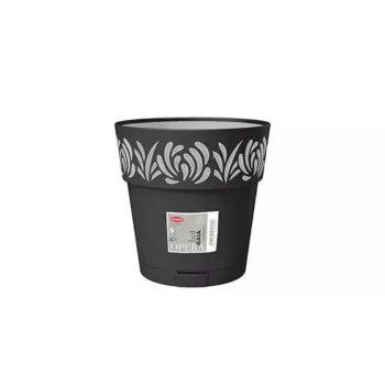 STEFANPLAST Gaia Doniczka z podstawką, okrągła, średnica 20 cm, wysokość 19 cm, 6 l, czarna