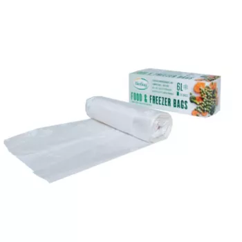 BioBag 6L kompostowalne worki do zamrażania żywności, 20 perforowanych worków na rolce, 24 x 50 cm, 18 mikronów, przezroczyste