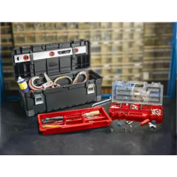 KETER DIY Hawk Tool Box 26 z organizerem, 66 x 28,7 x 26,6 cm, czarno-czerwony