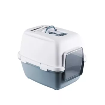 STEFANPLAST Cathy Comfort zamykana kuweta dla kota z daszkiem 58x45x48 cm biało-niebieska