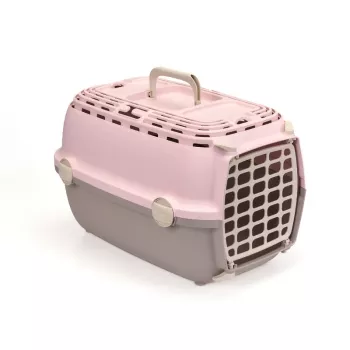 STEFANPLAST Klatka transportowa Horizon 1 z plastikowymi drzwiami 48x32x30cm różowo-szara