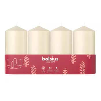 Bolsius Świeca cylinder 4 szt. Ø100x48 mm, kremowy