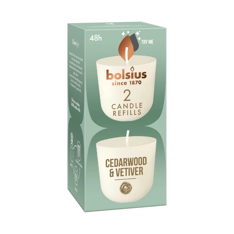 BOLSIUS Clean Light wkłady do świeczników 2 szt. Cedarwood & Vetiver