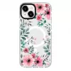 Evelatus etui iPhone 15 Plus przezroczyste MagSafe z nadrukiem kwiatowym