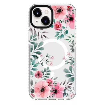 Evelatus etui iPhone 15 Plus przezroczyste MagSafe z nadrukiem kwiatowym