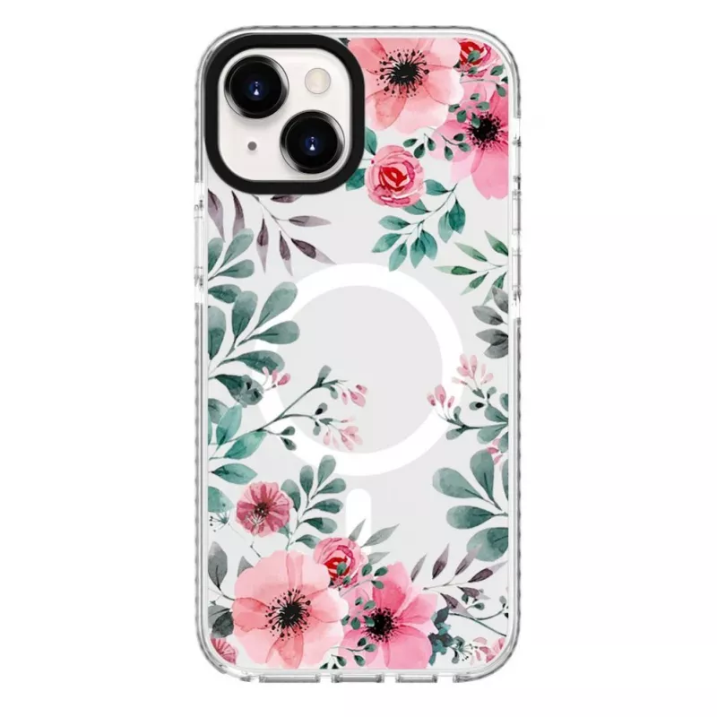 Evelatus etui iPhone 15 Plus przezroczyste MagSafe z nadrukiem kwiatowym