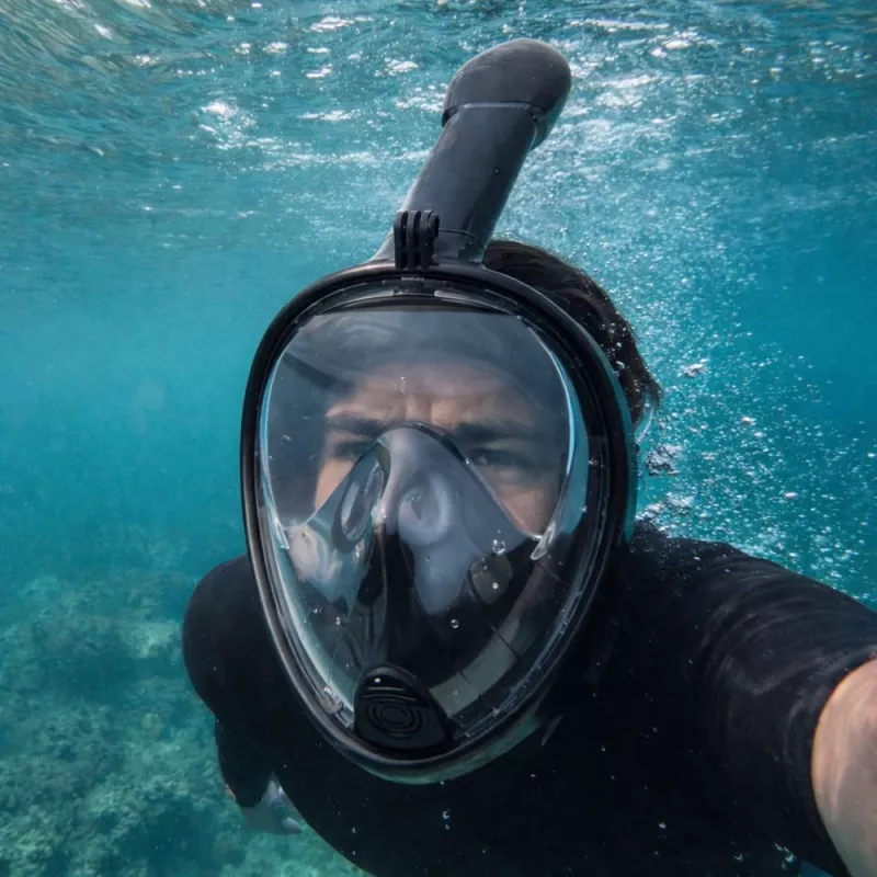 LEAN TOYS Pełnotwarzowa Maska do Snorkelingu i Nurkowania z Systemem Anti-Fog Czarny L/XL