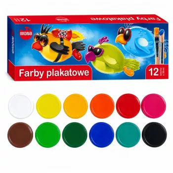 LEAN SCHOOL MONA Farby plakatowe szkolne 12 kolorów x 20 ml