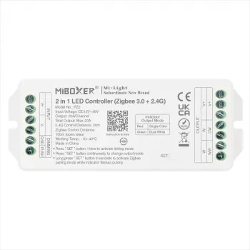 Kontroler LED Miboxer PZ2 Zigbee 3.0+ 2.4G, 2-w-1 CCT/ściemniacz, DC 12-48V, 20A