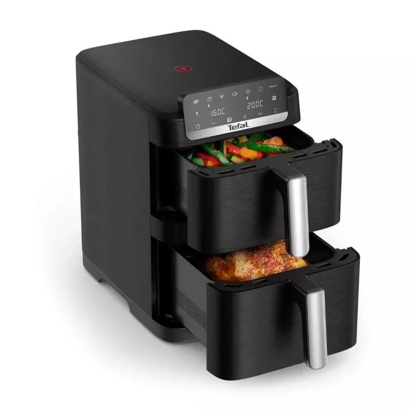 TEFAL Double Basket Airfryer EY7528E0 Easy Fry Crispy Stack, 2700 W, 6 L + 4 L, czarny