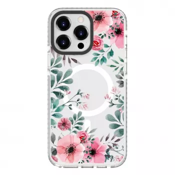 Evelatus Apple iPhone 15 Pro Max etui PC+TPU z MagSafe - przezroczysty z kwiatowym nadrukiem