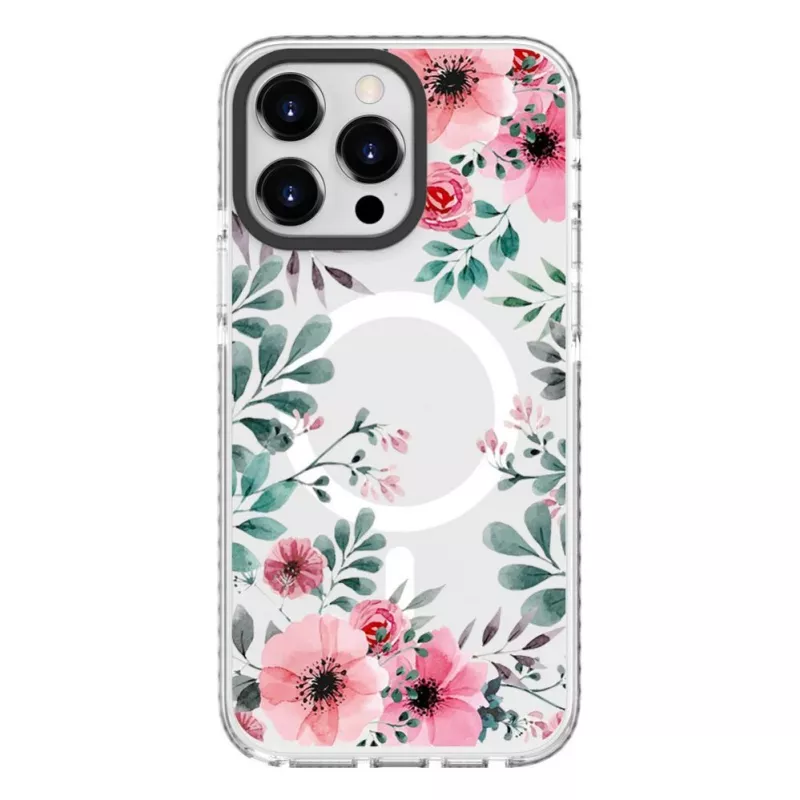 Evelatus Apple iPhone 15 Pro Max etui PC+TPU z MagSafe - przezroczysty z kwiatowym nadrukiem