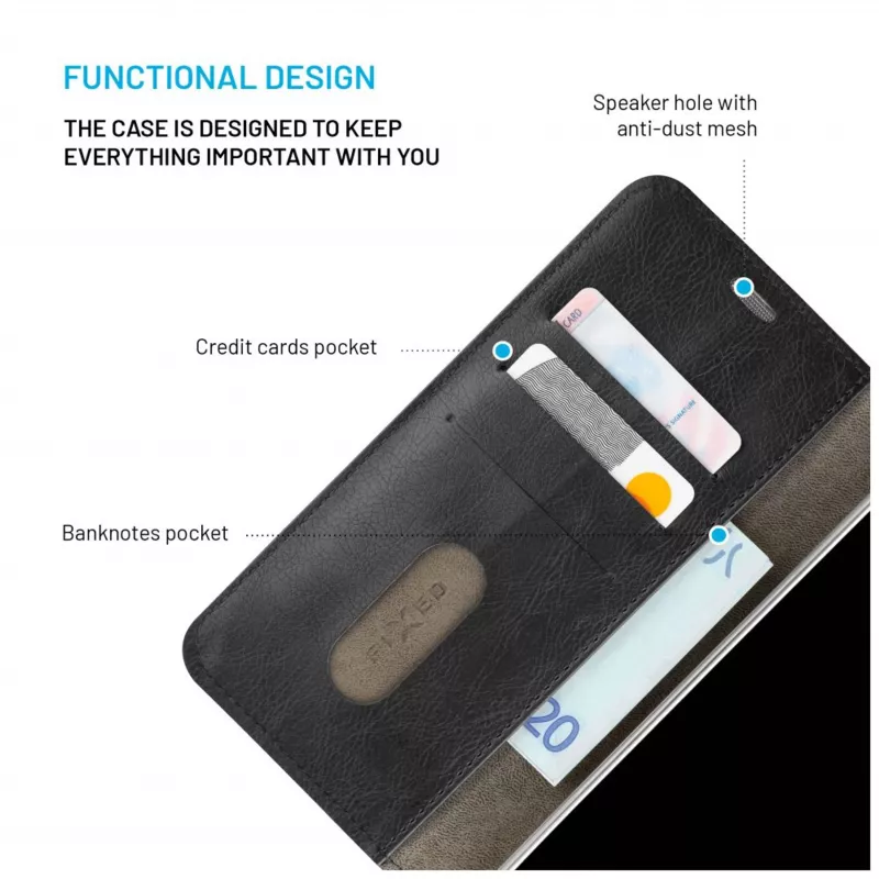 FIXED Opus etui książkowe na Xiaomi Redmi 15 4G/5G - skóra syntetyczna, czarny