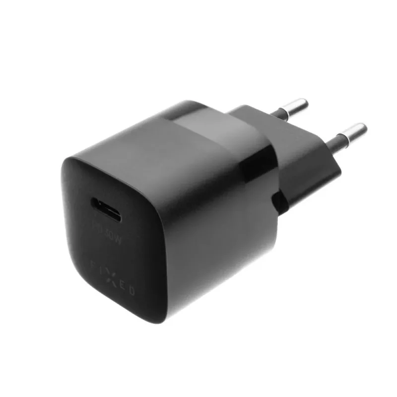Stacjonarna mini ładowarka ścienna z wyjściem USB-C i obsługą PD, 30W - czarna FIXC30M-C-BK