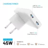 Fixed Slim Traveller ładowarka podróżna 2xUSB-C z adapterami światowymi, GaN, 45W - biała