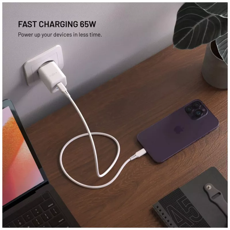 Fixed Mini 2x USB-C i USB GaN ładowarka 65W biała