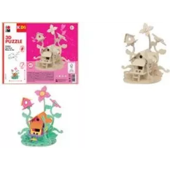 Marabu KiDS Puzzle 3D Domek Wróżek, 43-elementowy zestaw drewniany, sklejka z wyciętymi elementami, montaż bez kleju - 1 szt. 0317000000010