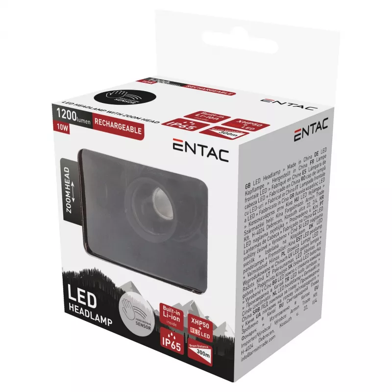 Latarka czołowa ENTAC EHL-ZH-10W-R z zoomem i akumulatorem 10W z czujnikiem ruchu