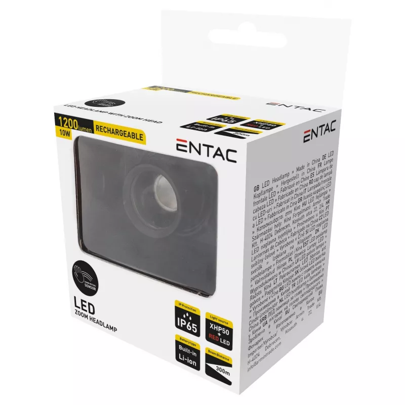 Latarka czołowa ENTAC EHL-ZH-10W-R z zoomem i akumulatorem 10W z czujnikiem ruchu