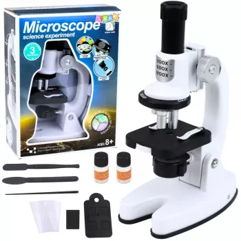 LEAN TOYS Mikroskop Zestaw Edukacyjny dla Dzieci Zoom 1200x Akcesoria Biały