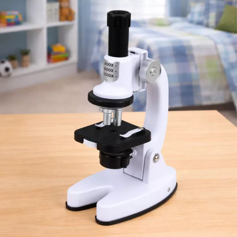 LEAN TOYS Mikroskop Zestaw Edukacyjny dla Dzieci Zoom 1200x Akcesoria Biały