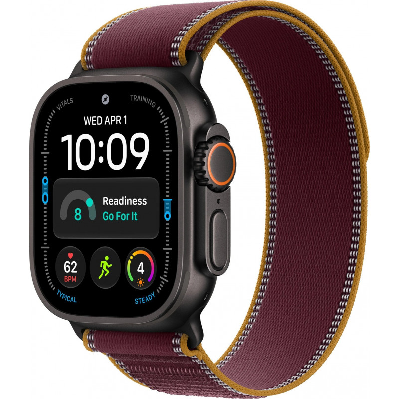 Apple Watch Ultra 4 GPS + Cellular 49 mm, koperta z tytanu (kolor czarny), opaska Trail Loop (kolor burgundowy), M/L