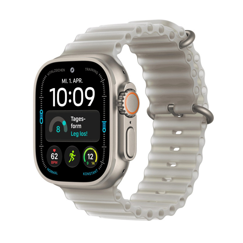 Apple Watch Ultra 4 GPS + Cellular 49mm, koperta Natural Titanium z półprzezroczystą szarą opaską Ocean