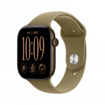 Apple Watch Series 12 GPS + Cellular 46mm, koperta z aluminium w kolorze ciemnego brązu z oliwkowym paskiem sportowym - M/L