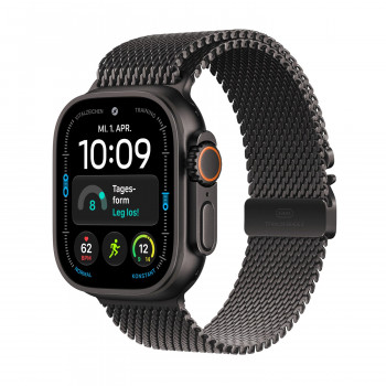 Apple Watch Ultra 4 GPS + Cellular 49mm czarna koperta z tytanu z czarną tytanową pętlą Milanese - L