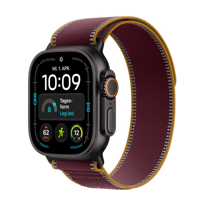 Apple Watch Ultra 4 GPS + Cellular 49 mm, koperta z tytanu (kolor czarny), opaska Trail Loop (kolor burgundowy), S/M