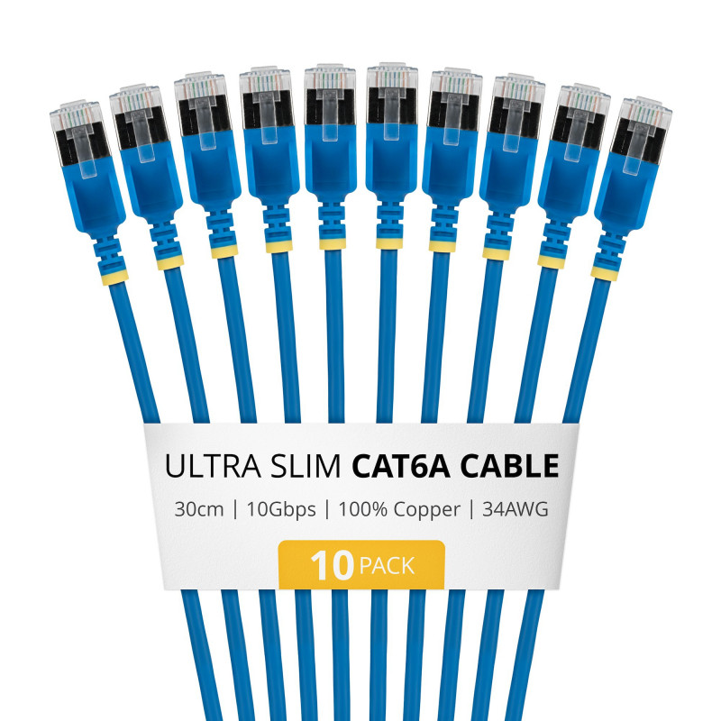 StarTech.com Slim Cat6a U/FTP Patch Cable RJ45, 0,3 m, Niebieski, 10-Pack